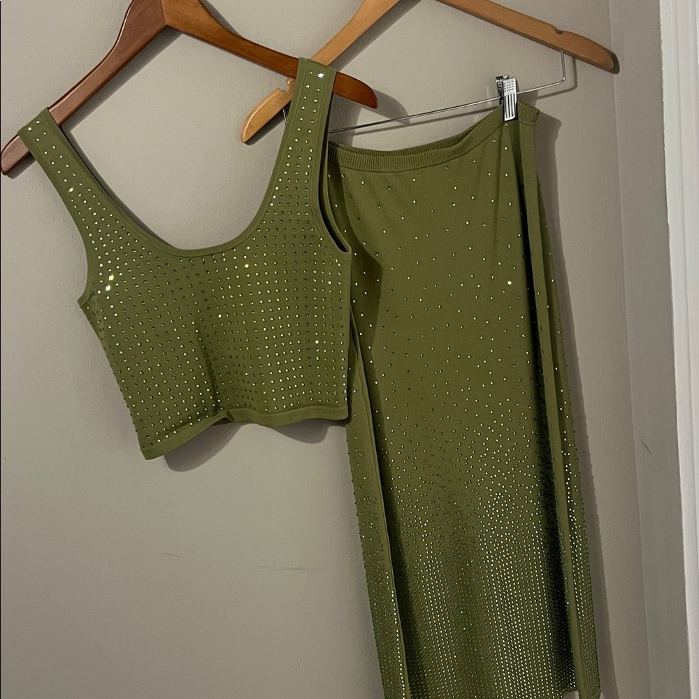 House of Harlow 1960 Olive Studded Pencil Skirt Set